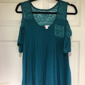 Teal Cold Shoulder Top w/ Detail